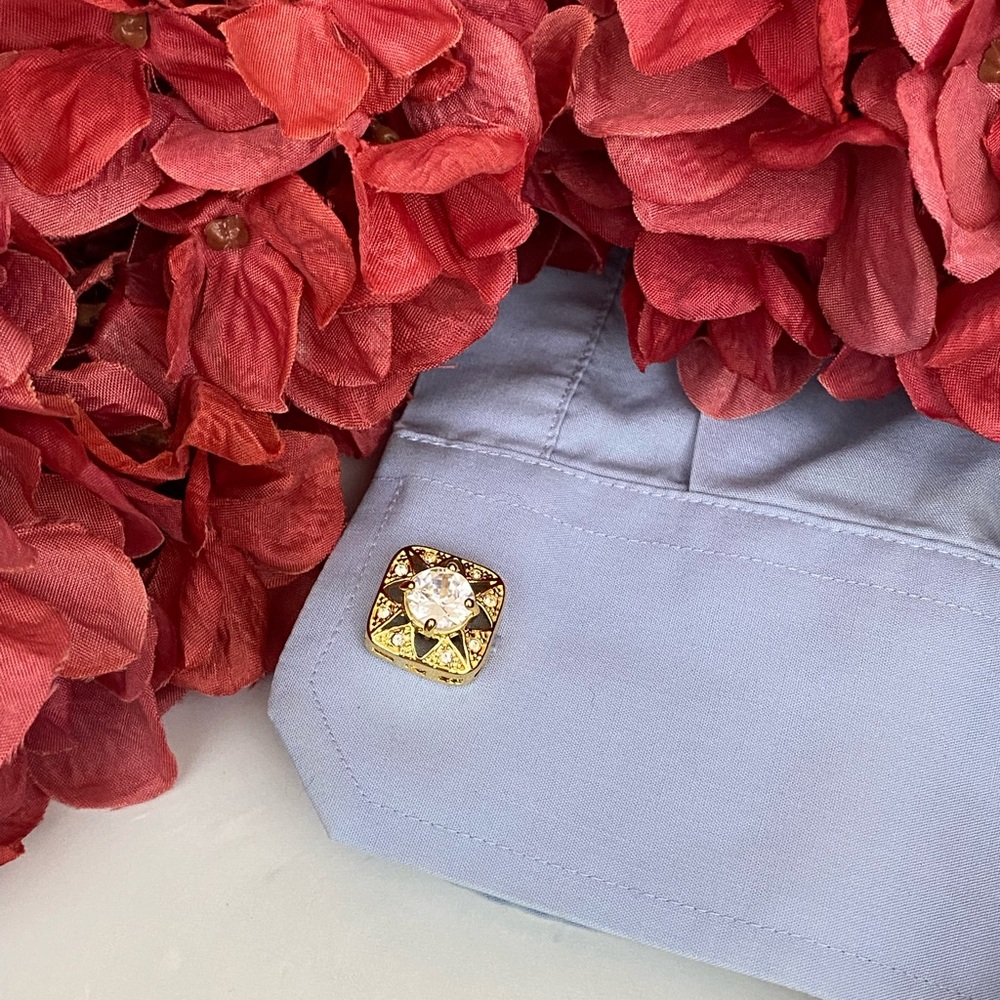 Elegant Rounded Square Gold Crystal Cufflinks - Picture 6 of 16